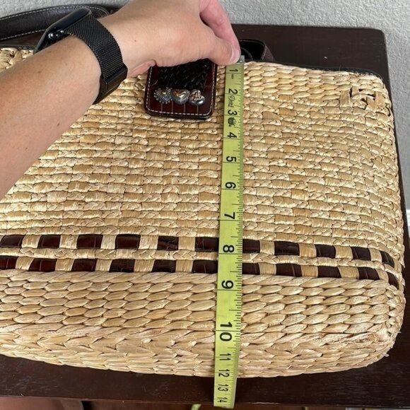 Brighton Straw Raffia Woven Handbag Brown Croc Double Strap Tote Shopper Tan - Picture 12 of 16